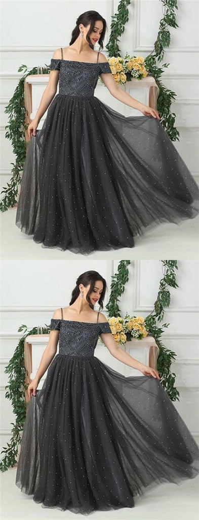 Black Long Off The Shoulder Beading Evening Party Prom Dresses , QB0613