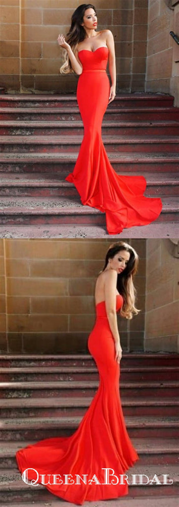 Elegant Red Jersey Sweetheart Long Mermaid Prom Dresses, QB0694