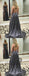 Dark Grey Spaghetti Strap Prom Dresses Open Back Long Prom Dresses with Slit, QB0312