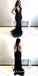 Mermaid Deep V-Neck Open Back Black Prom Dresses with Beading, QB0509