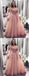 Pink Off The Shoulder Long Sleeve Long Cheap Tulle Prom Dresses With Applique, QB0611