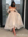 Vintage Off-The-Shoulder High Low A-line Tea Length Short Cheap Formal Evening Prom Dresses, PDS060