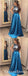 A-Line Scoop Neck Sleeveless Blue Floor Length Prom Dresses with Lace, QB0734