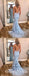 Spaghetti Strap Sky Blue Mermaid Prom Dresses Backless Pageant Formal Dresses, QB0332