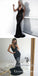 Mermaid Spaghetti Strap Backless Long Black Sequined Prom Dresses, QB0498