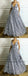 Popular V Neck Gray Flower A-line Long Evening Prom Dresses, QB0457