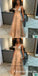 Charming  V-Neck Long Light Champagne Prom Dresses with Appliques, QB0492