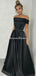 Princess Off the Shoulder Black Satin Long Simple Prom Dresses, QB0347