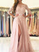 Sexy Split Blush Pink Long Sleeve Lace Evening Prom Dresses, Sexy Party Prom Dresses, PDS0080