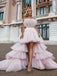High Low Newest Strapless Pink Tulle A-line Long Cheap Prom Dresses, PDS0091