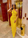 Sexy One Shoulder Yellow Sequin Side Slit Long Cheap Prom Dresses, PDS0088