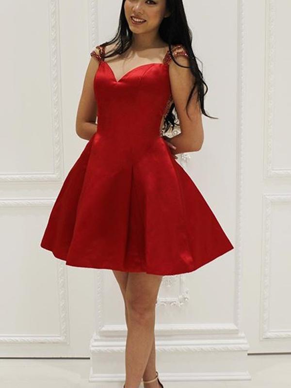 Sexy See Through Cap Sleeve Short Cheap Red Homecoming Dresses 2018, CM519