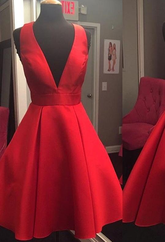 Short Cheap Simple V Neck Red Homecoming Dresses 2018, CM517