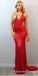 Red Mermaid V-neck Sequined Long Cheap Beading Prom Dresses, QB0698