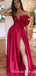 Sweetheart Charming Elegant Red Satin Side Slit A-line Long Cheap Evening Party Prom Dresses, PDS0030