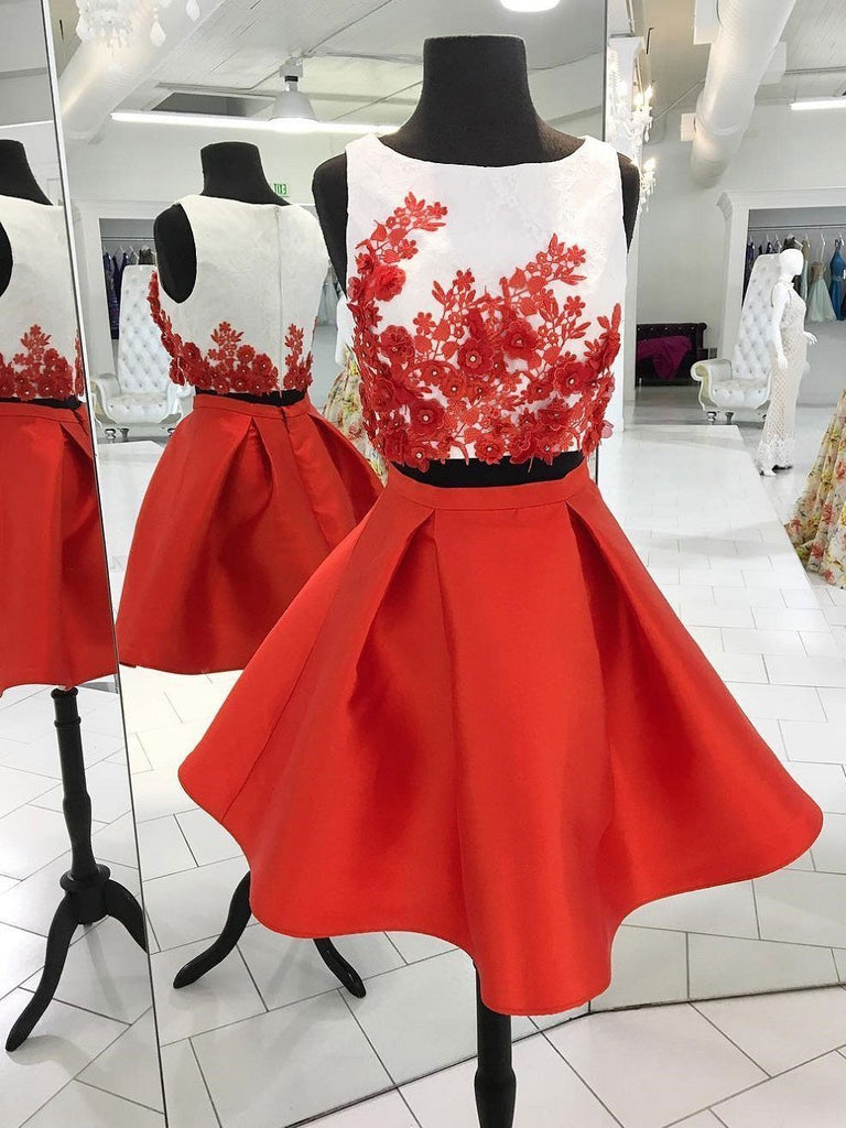 Sexy Two Pieces Unique Red Homecoming Dresses 2018, CM459