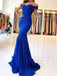 Royal Blue Mermaid Prom Dresses with Train,Simple Cheap Evening Dresses, QB0302