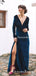 Elegant Sexy Deep V-neck Long Sleeveless High Side Slit Long Cheap Velvet Prom Dresses, QB0964
