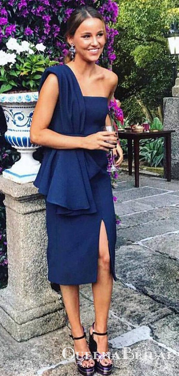 Strapless Navy Blue Pleated A-line Bridesmaid Dress