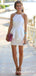 Unique Design Sheath Cross Neck Short Ivory Satin Ruffles Cheap Homecoming Dresses, QB0905