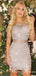 Elegant Sheath Jewel Sleeveless Grey Lace Short Homecoming Dresses, QB0888