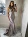 Silver Grey Sexy Mermaid Formal Dresses Spaghetti Strap V Neck Prom Dresses, QB0314