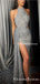 Hot Selling Sparkly Halter Sleeveless Silver Sequin Side Slit Long Cheap Mermaid Prom Dresses, QB0953