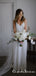 Simple Spaghetti Strap V-neck Off-White Mermaid Long Cheap Wedding Dresses, WDS0017