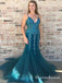 Mermaid Spaghetti Straps Turquoise Prom Dresses with Appliques&Beaded, QB0539
