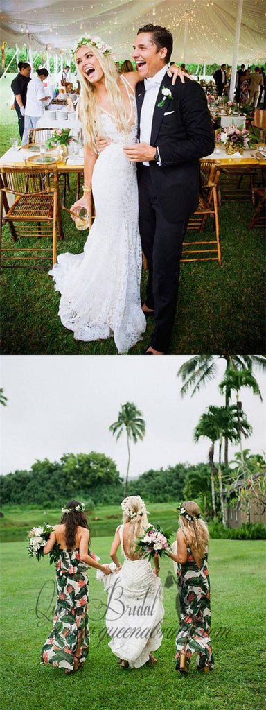 Ivory Lace Country Wedding Dresses V Neck Mermaid Wedding Dresses, QB0351
