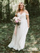 Simple Off-The-Shoulder Off-White Chiffon A-line Long Cheap Beach Wedding Dresses, WDS0002