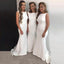 Mermaid Bateau Sleeveless Long Cheap White Satin Bridesmaid Dresses Online, QB0133