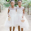 A-Line Round Neck High Low White Tulle Cheap Flower Girl Dresses with Appliques, QB0084