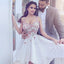 A-Line Straps Asymmetrical Ivory Lace Prom Homecoming Dresses with Appliques, QB0068
