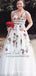 2020 V Neck White Embroidery Long Cheap  Evening Prom Dresses, QB0411