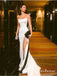 Unique Strapless White Long Split Mermaid Evening Dresses Prom Dresses, QB0777