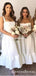 Square White Satin A-line Floor Length Cheap Bridesmaid Dresses, BDS0091