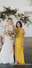 Simple Newest Charming V-neck Yellow Chiffon Long Cheap Bridesmaid Dresses With Side Silp, QB0916