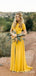 Charming Elegant Yellow Round Neck Short Sleeves Long Cheap Wedding Party Bridesmaid Dresses, QB0912