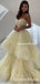 New Arrival Ball Gown Light Yellow Spaghetti Strap Sleeveless Long Cheap Tulle Prom Dresses, QB0951